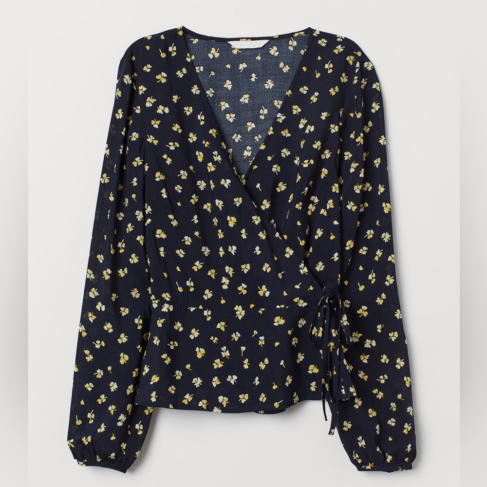 Navy floral Wrap top (US 10)